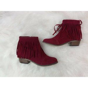 Breckelles Womens 7.5 Marron Red Suede Fringe Ankle Booties with Zipper Boho